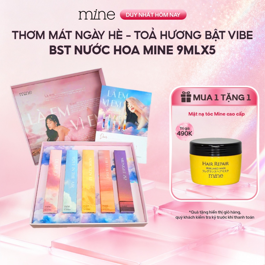 [TẶNG MẶT NẠ Ủ TÓC 490k] Box Quà Nước Hoa Mine 5x9ml, 5 Mùi Hương Nữ Cao Cấp, Quà Tặng Sinh Nhật, Quà Tặng Nữ Tinh