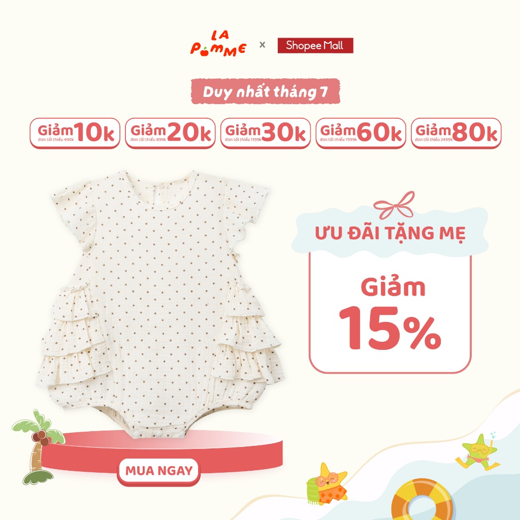 Body cộc tay La Pomme chấm bi điệu đà - Sợi Natural Cotton thoáng mát – Bé gái - 3M - 12M
