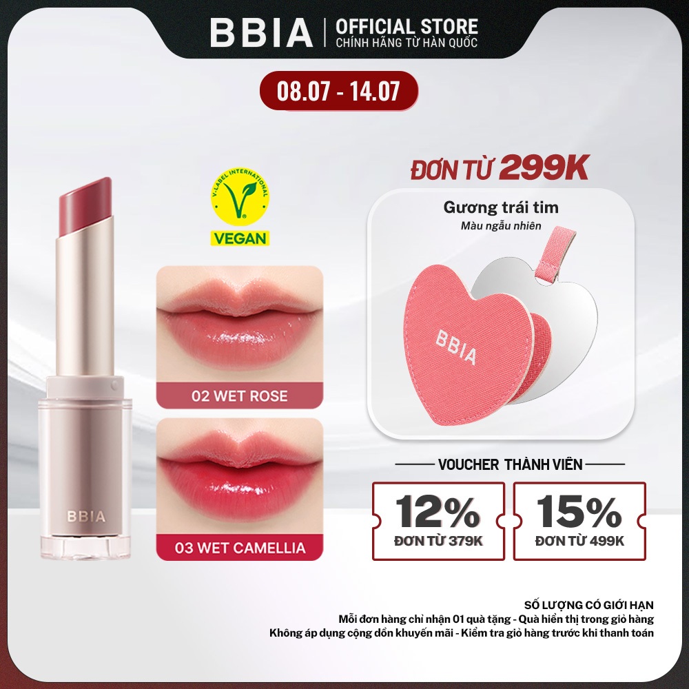Son thỏi tint bóng căng mọng, dưỡng ẩm mềm mịn BBIA Ready To Wear Water Lipstick 3g