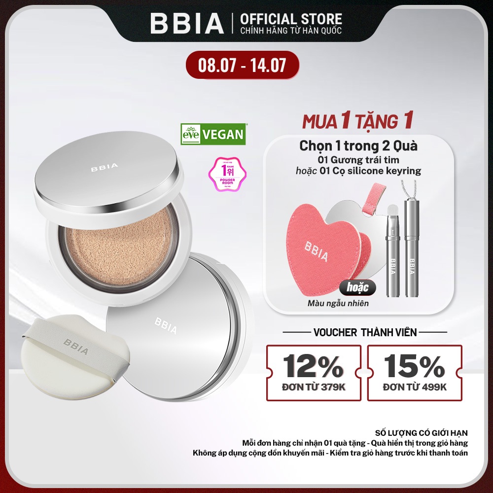 Cushion dưỡng ẩm căng bóng, bền màu BBIA Eau Glow Cushion Eau Edition 15g