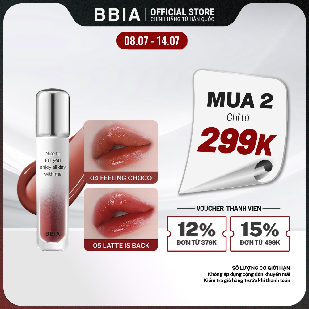 [MUA 2 GIÁ 299K] Son tint bóng lâu trôi, bền màu BBIA Water Fit Tint 4g