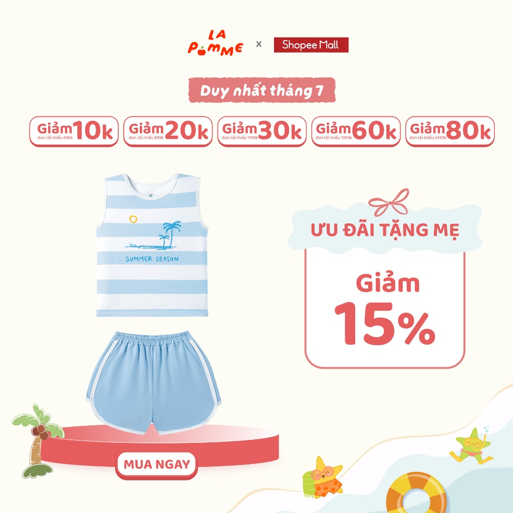 Bộ sát nách La Pomme họa tiết cùng đón bình minh lên - Sợi Natural Cotton thoáng mát – Bé trai - 6M - 5Y