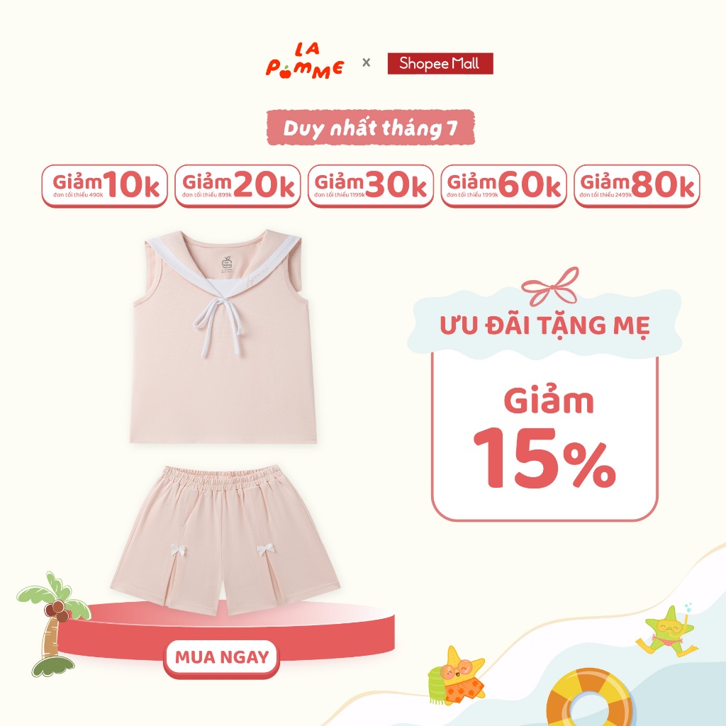 Bộ sát nách La Pomme cổ cách điệu tiểu thư lém lỉnh - Sợi Natural Cotton thoáng mát – Bé gái - 6M - 5Y