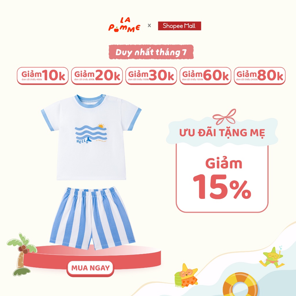 Bộ cộc tay La Pomme chạy thật nhanh cùng sóng biển - Sợi Natural Cotton thoáng mát – Bé trai - 6M - 5Y