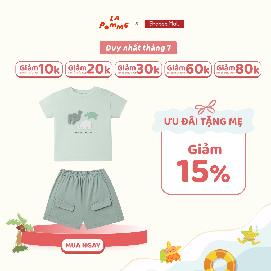 Bộ cộc tay La Pomme những người bạn từ thiên nhiên - Sợi Natural Cotton thoáng mát – Bé trai - 6M - 5Y