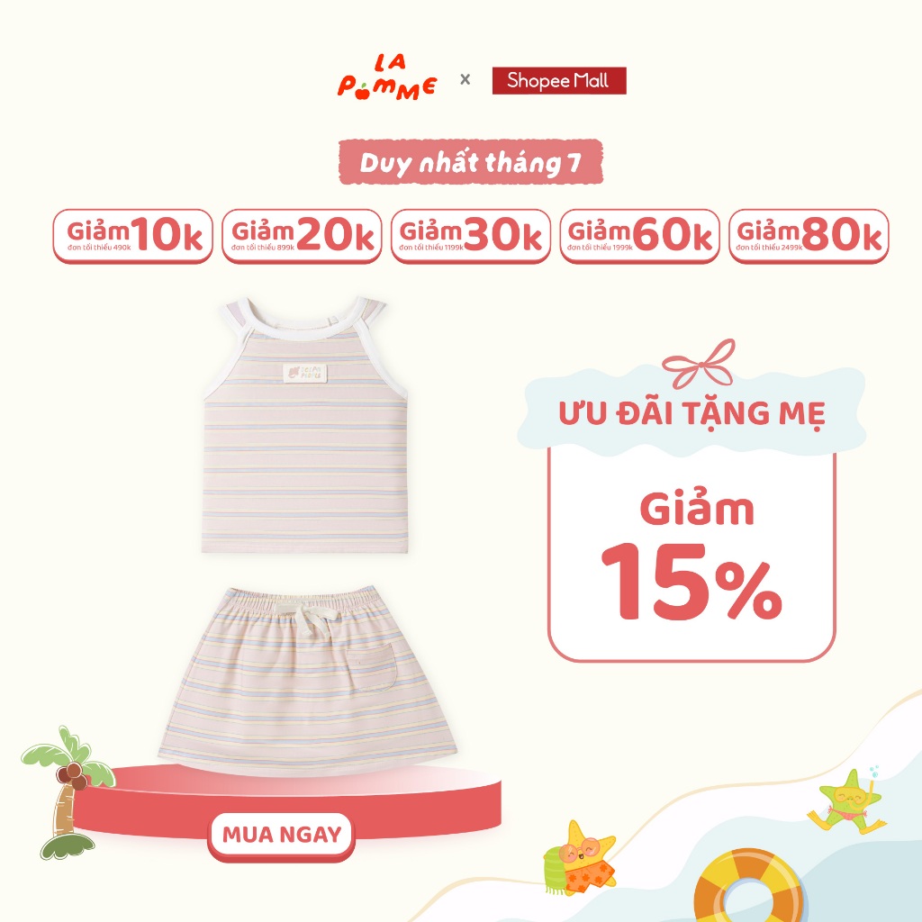 Bộ váy áo sát nách La Pomme biển mộng mơ - Sợi Natural Cotton thoáng mát – Bé gái - 9M - 5Y