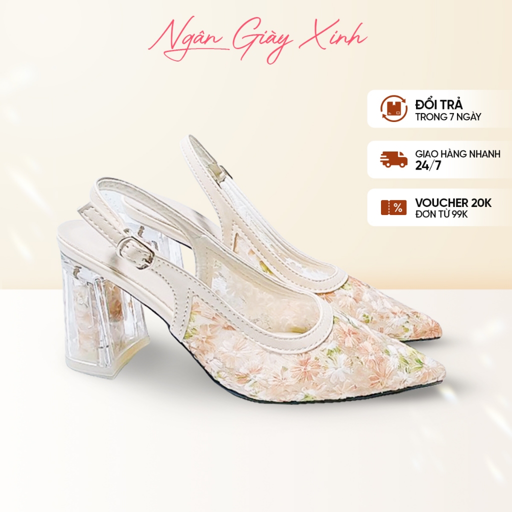 Giày Cao Gót Nữ Hoa Ngũ Sắc Thêu Hoa Văn Gót Trụ Lồng Hoa Êm Chân Dễ Phối