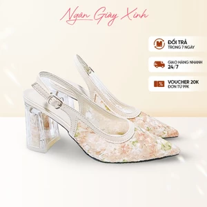 Giày Cao Gót Nữ Hoa Ngũ Sắc Thêu Hoa Văn Gót Trụ Lồng Hoa Êm Chân Dễ Phối