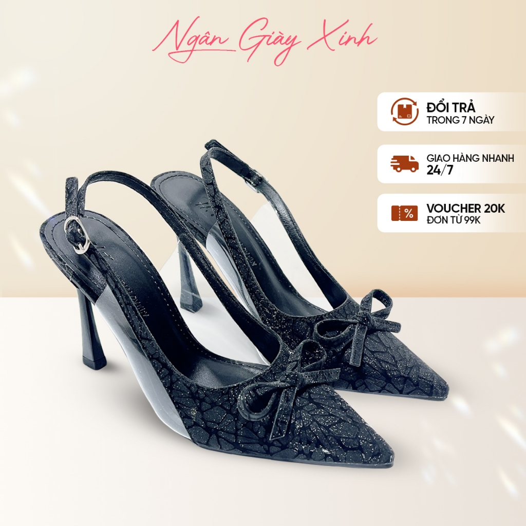 Giày Cao Gót Nữ Kim Tuyến Ánh Bạc Nơ Số 8 Sang Trọng Dự Tiệc Cưới 5-7cm