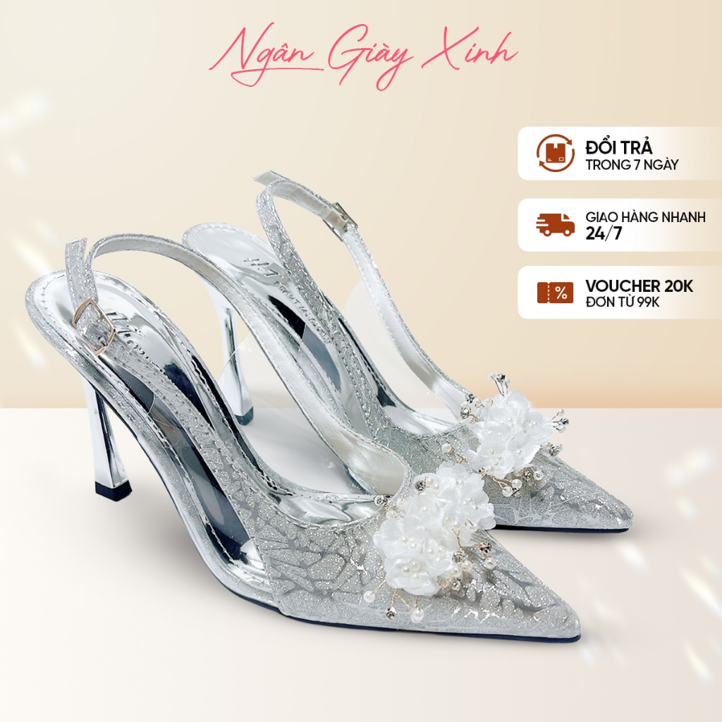 Giày Cao Gót Cô Dâu Baby Bling Bling Đính Hoa Xinh Xắn Giày Đi Tiệc Nhẹ Êm