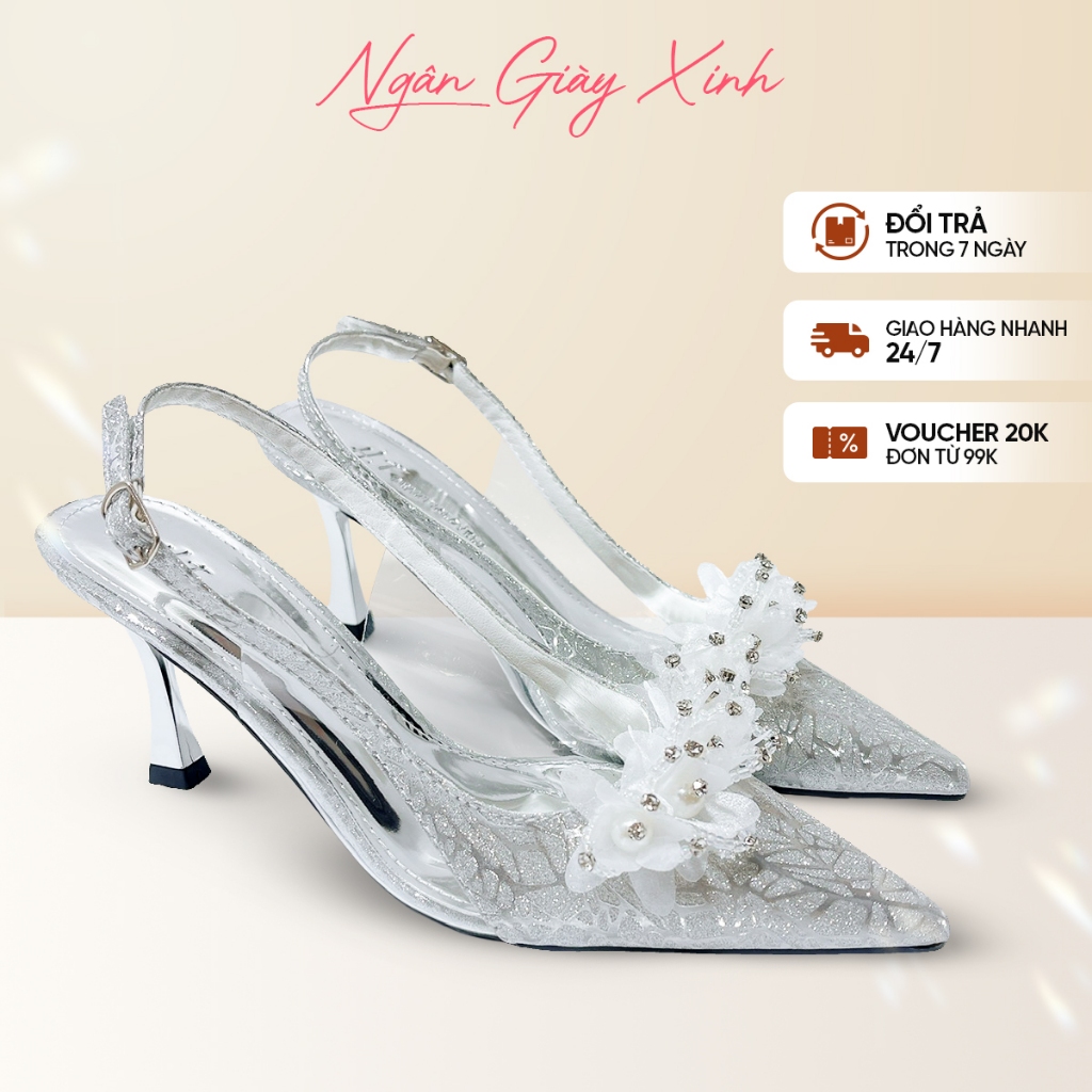 Giày Cưới Nữ Hoa Tulip Đính Cườm Kim Tuyến Lụa Nhung Sang Trọng Giày Cô Dâu Đi Tiệc