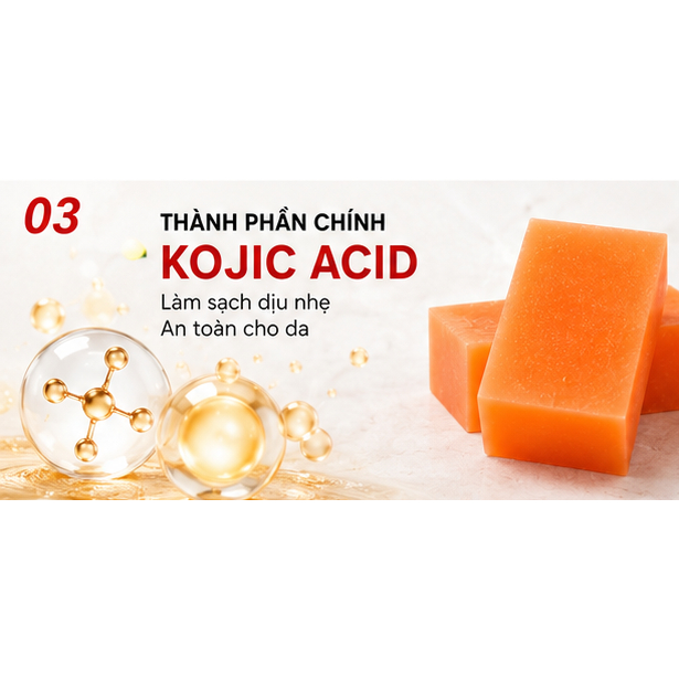 ✨Xà phòng axit Kojic - Xà phòng làm sáng và trắng da, làm mờ vết thâm nám và sẹo mụn, thích hợp sử dụng cho toàn thân.