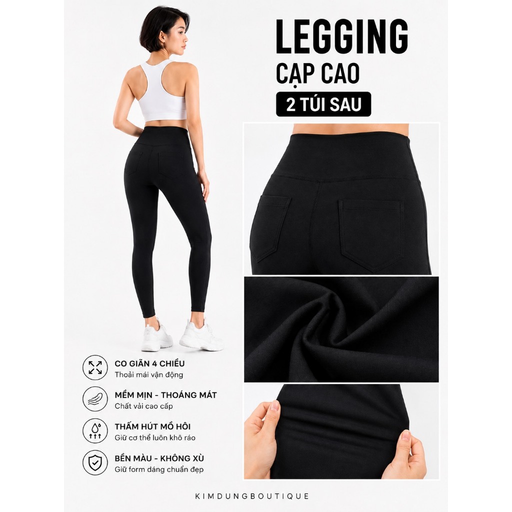 Quần legging cạp cao 2 túi sau chất u mì co giãn thoải mái Mã 695