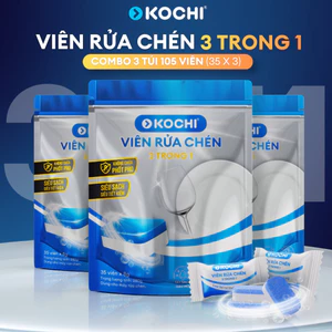105 viên rửa chén bát sinh học KOCHI 3-trong-1 - viên nén 8g - Diệt khuẩn 99.9% - Sạch sâu sáng bóng - An toàn