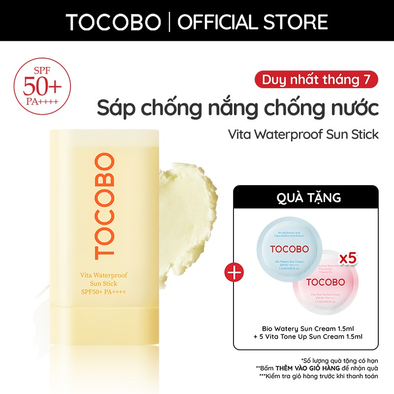 Sáp chống nắng chống nước và dưỡng ẩm Tocobo Vita Waterproof Sun Stick SPF50+ PA++++ 18g