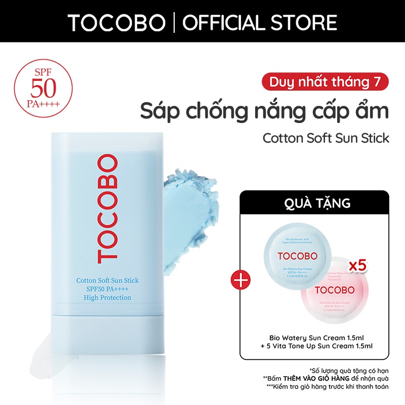 Sáp chống nắng cấp ẩm dịu da Tocobo Cotton Soft Sun Stick SPF50 PA++++ 19g