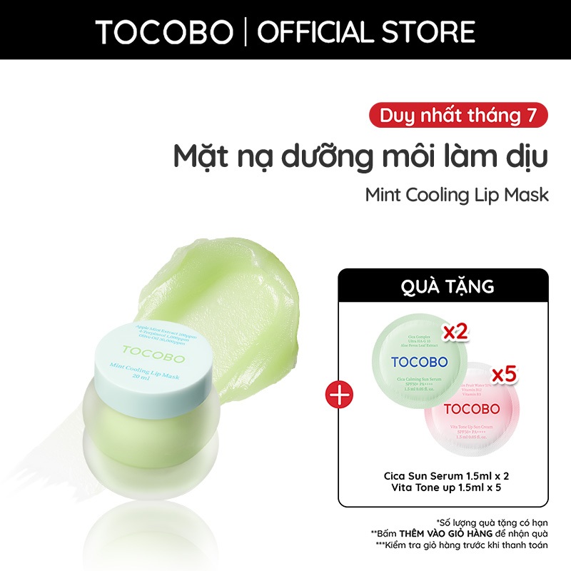 Mặt nạ ngủ dưỡng môi bạc hà làm dịu và phục hồi Tocobo Mint Cooling Lip Mask 20ml