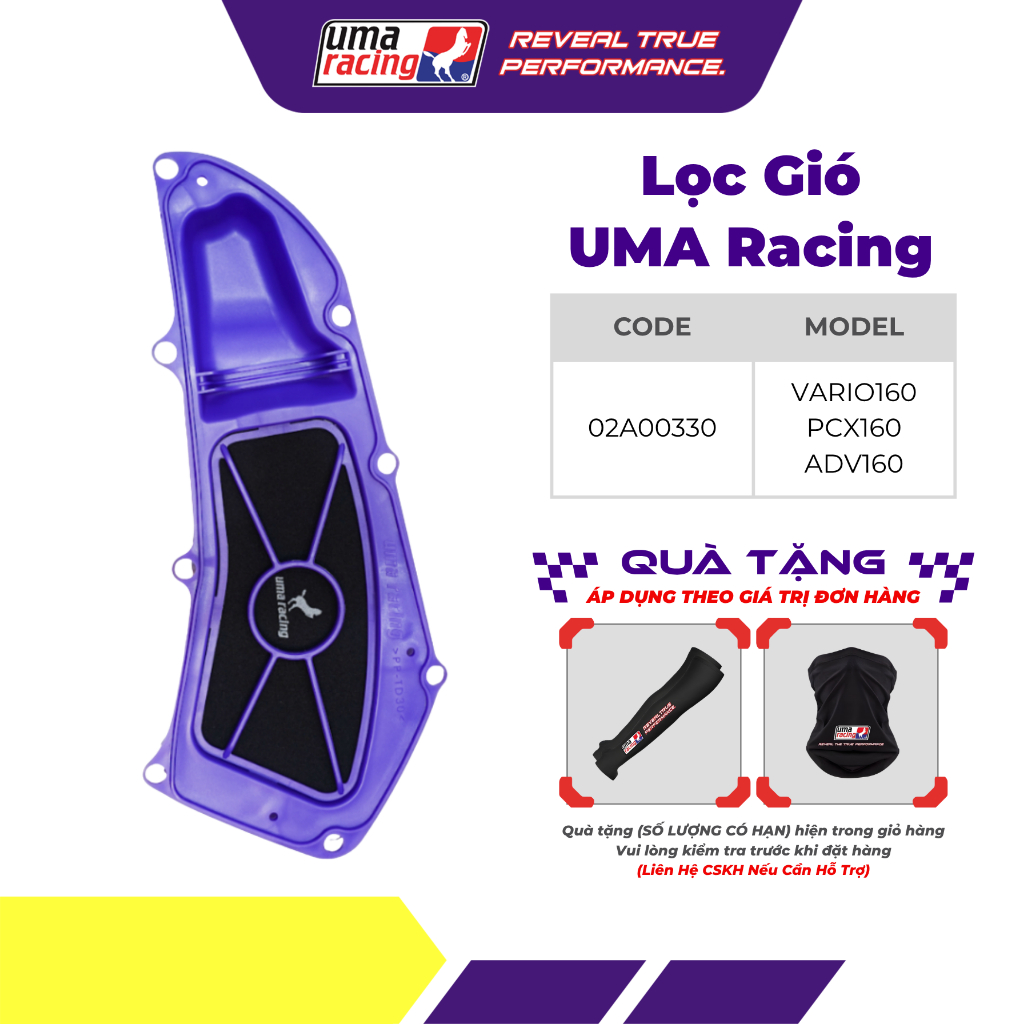 Lọc Gió Mút UMA Racing Cho Honda Vario 160 / PCX 160 / ADV 160 – Hỗ Trợ Khí Nạp, Vận Hành Mượt Mà