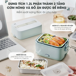 Hộp cơm cắm điện 1.2L Bear RSB-H126PT, 270W, Nấu, Hâm Nóng Cơm, Thức Ăn, Khay đựng inox, BH 18 Tháng