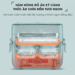Hộp cơm cắm điện 1.2L Bear RSB-H126PT, 270W, Nấu, Hâm Nóng Cơm, Thức Ăn, Khay đựng inox, BH 18 Tháng