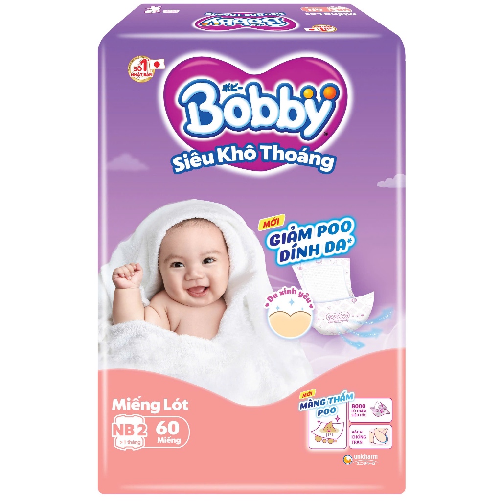 MIẾNG LÓT SƠ SINH  BOBBY NEWBORN 2 (60 MIẾNG) - CHO BÉ TRÊN 1 THÁNG TUỔI