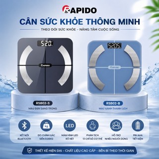 Cân Sức Khỏe Điện Tử Đo Thông Minh Rapido 20 Chỉ Số Kết Nối Bluetooth Đo Chỉ Số Cân Nặng, Đo Lượng Chất Béo BH 12 tháng