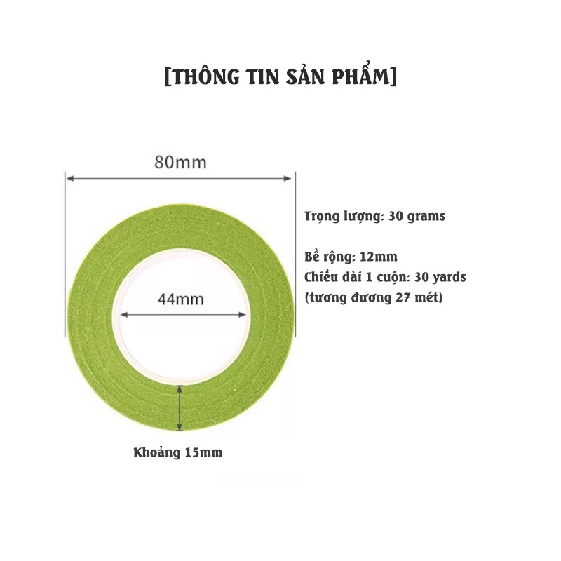 Combo 12 Băng Dính Quấn Cành 1.2cm x 27m | Dùng Cắm Hoa, Handmade