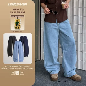 Quần Jeans Ống Rộng DINOMAN Bền Bỉ Đứng Form Ống Suông Hack Dáng Xếp Ly Chun Lưng Sau Co Giãn QDS011
