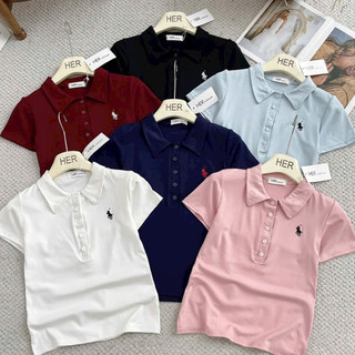 LT - Áo thun cổ bẻ cộc tay hình ngựa thêu sắc nét, kiểu áo polo free size chất thun cotton 1792