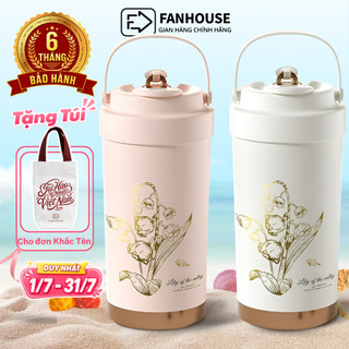 Ly giữ nhiệt Lily inox 316 lõi phủ Sứ cao cấp, cốc giữ nhiệt 500ml Fan House có ống hút thủy tinh