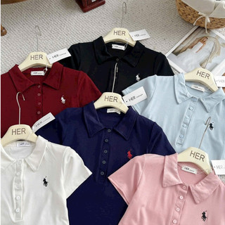 LT - Áo thun cổ bẻ cộc tay hình ngựa thêu sắc nét, kiểu áo polo free size chất thun cotton 1792