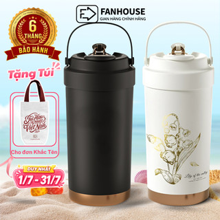 Ly giữ nhiệt Lily inox 316 tráng Sứ cao cấp, cốc giữ nhiệt 500ml Fan House có ống hút thủy tinh