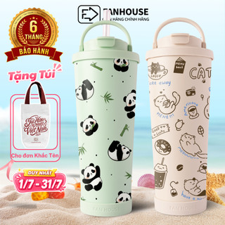 Ly giữ nhiệt Pastel v2 Inox 316 Phủ Sứ 830ml bình nước giữ nhiệt Fan House inox tặng ống hút trà sữa