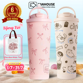 Bình giữ nhiệt Pastel V2 830ml ống hút trâu ly giữ nhiệt 12h Fan House inox 316 Tráng sứ cao cấp, khắc tên