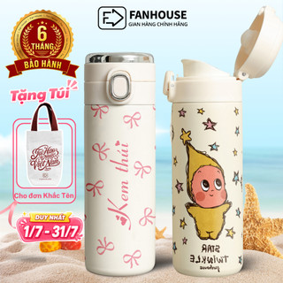 Ly giữ nhiệt khắc tên Fan House bình nước giữ nhiệt 12h inox 304 nắp bật tiện lợi 420ml tặng túi