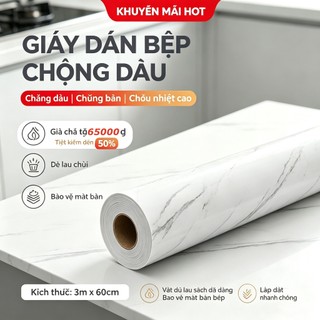 Decal dán bếp chống dầu mỡ 3Mét x 60cm VÂN ĐÁ TRÁNG NHÔM chịu nhiệt, chống nước, dán bàn , nhà tắm