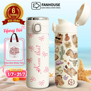 Bình giữ nhiệt khắc tên Fan House 420ml bình nước giữ nhiệt 12h inox 304 có màn hình nhiệt độ