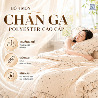Bộ Chăn Ga Gối Cho Gia Đình, Bộ Vỏ Chăn Ga 4 Món Cao Cấp Chấm Bi Ga Giường Ga Bo Chun