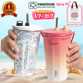 Ly giữ nhiệt Tyeso Wonder 600ml bình giữ nhiệt có ống hút inox 304 Fan House khắc tên tăng túi