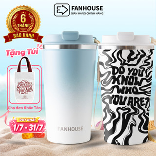 Cốc giữ nhiệt 510ml Fan House ly coffee holic inox 304, bình giữ nhiệt 12h khắc tên, Ly giữ nhiệt