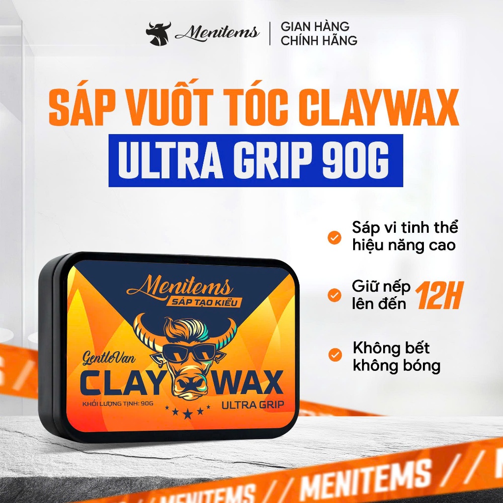 Sáp vuốt tóc Menitems Clay Wax, Sáp vi tinh thể hiệu năng cao, giữ nếp tóc 12H không bết dính 90G
