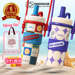 Ly giữ nhiệt Straw Cup Ceramic 720ml inox 316L phủ sứ bình giữ nhiệt Fan House in hình tặng túi