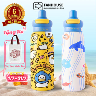 Bình giữ nhiệt Good Duck 600ml inox 316 Fan House ly giữ nhiệt ống hút linh động, in tên tặng túi canvas