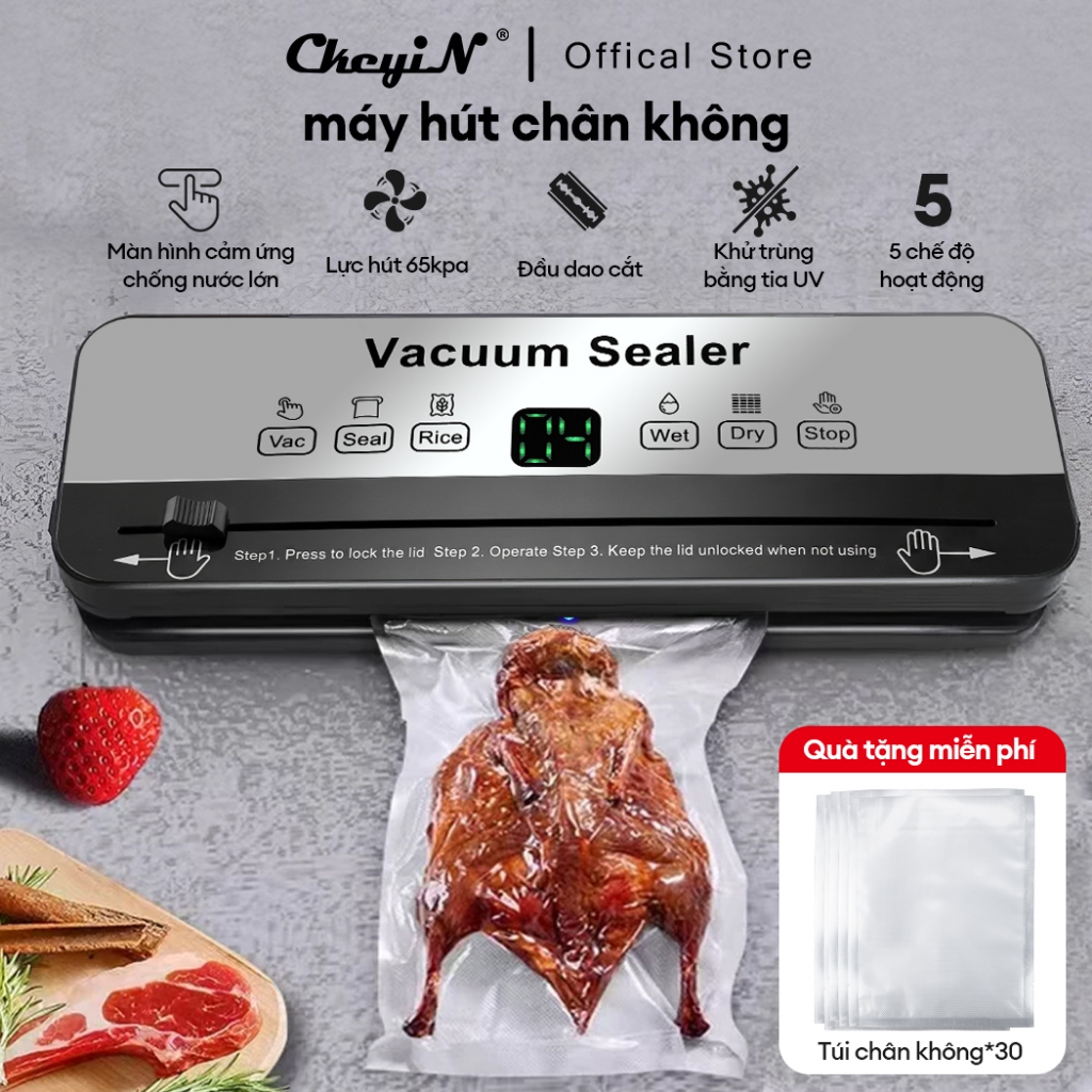 CkeyiN Máy Hút Chân Không Hoàn Toàn Tự Động Máy Đóng Gói Thực Phẩm Khử Trùng Bằng Tia Cực Tím JC008W