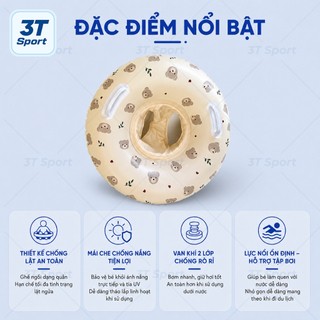 Phao bơi ghế ngồi cho bé hình gấu có mái che chống nắng chống lật nhựa PVC dày cao cấp PGN-GT
