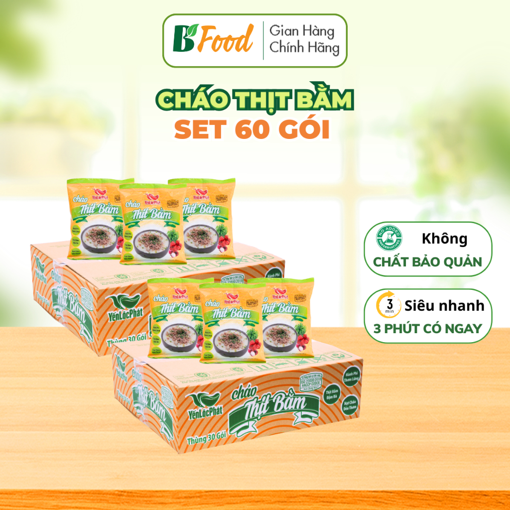 2 thùng/60 gói Cháo ăn liền thịt bằm Yến Lộc Phát – Cháo gói ngon dễ ăn, tiện lợi, phục hồi sức khỏe