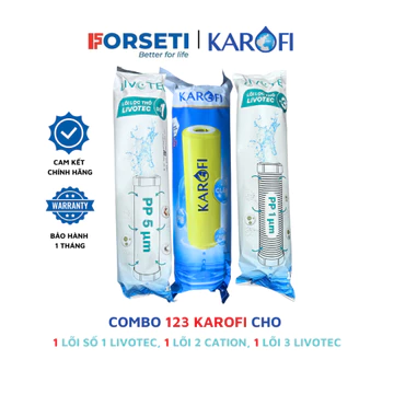 Combo 3 lõi lọc nước Karofi chính hãng: Lõi số 1, Lõi 2 Cation vàng, Lõi số 3