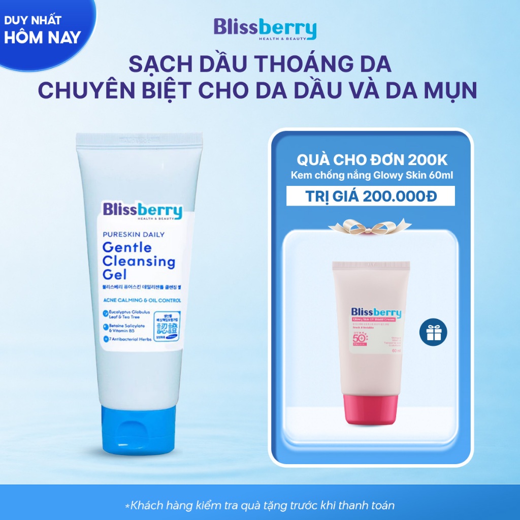 [DA DẦU MỤN] Sữa Rửa Mặt BHA PH 5.5 Dịu Nhẹ Giảm Mụn+ B5 Duy Trì Độ Ẩm Blissberry Daily Gentle Cleansing Gel 100ml