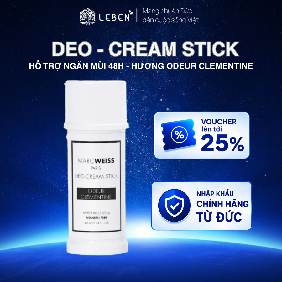 Lăn khử mùi Deo hương cam quýt MarcWeiss Paris 4 trong 1 dạng kem, dưỡng sáng da, ngăn mồ hôi từ Đức 40ml