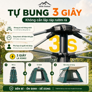 Lều cắm trại 2 lớp tự bung 3 giây, chống thấm PU2000mm, mái che chống UV UPF50+, rộng rãi cho dã ngoại gia đình